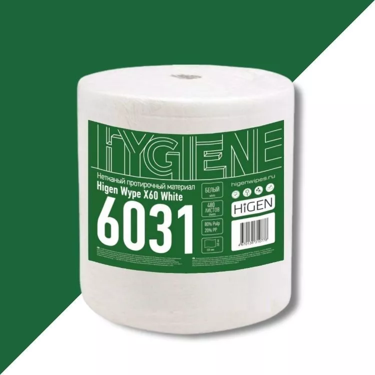 Нетканый протирочный материал HiGEN Wype X60 White, белый, 26×32 см, 480 л./рул.