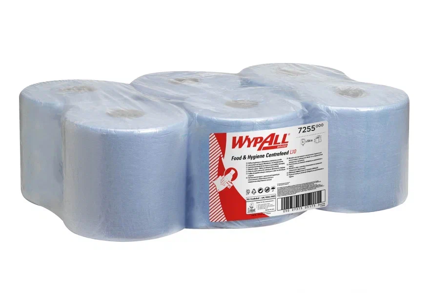 WypAll® L10 Протирочный материал для пищевой промышленности и общей очистки — С центральной подачей / Синий / 1 слой