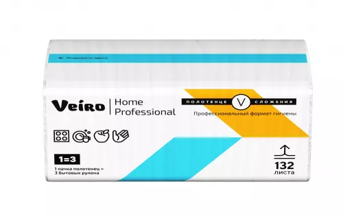 Бумажные полотенца листовые Veiro Professional Ноme KV32-132, V-сложение, 2-сл., 20 пачек по 132 листа