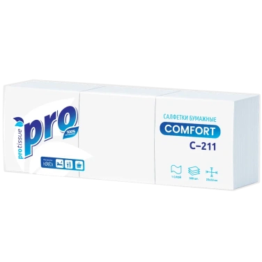 Детальное фото товара: Салфетки бумажные PROtissue Comfort однослойные белые 100 листов в упаковке