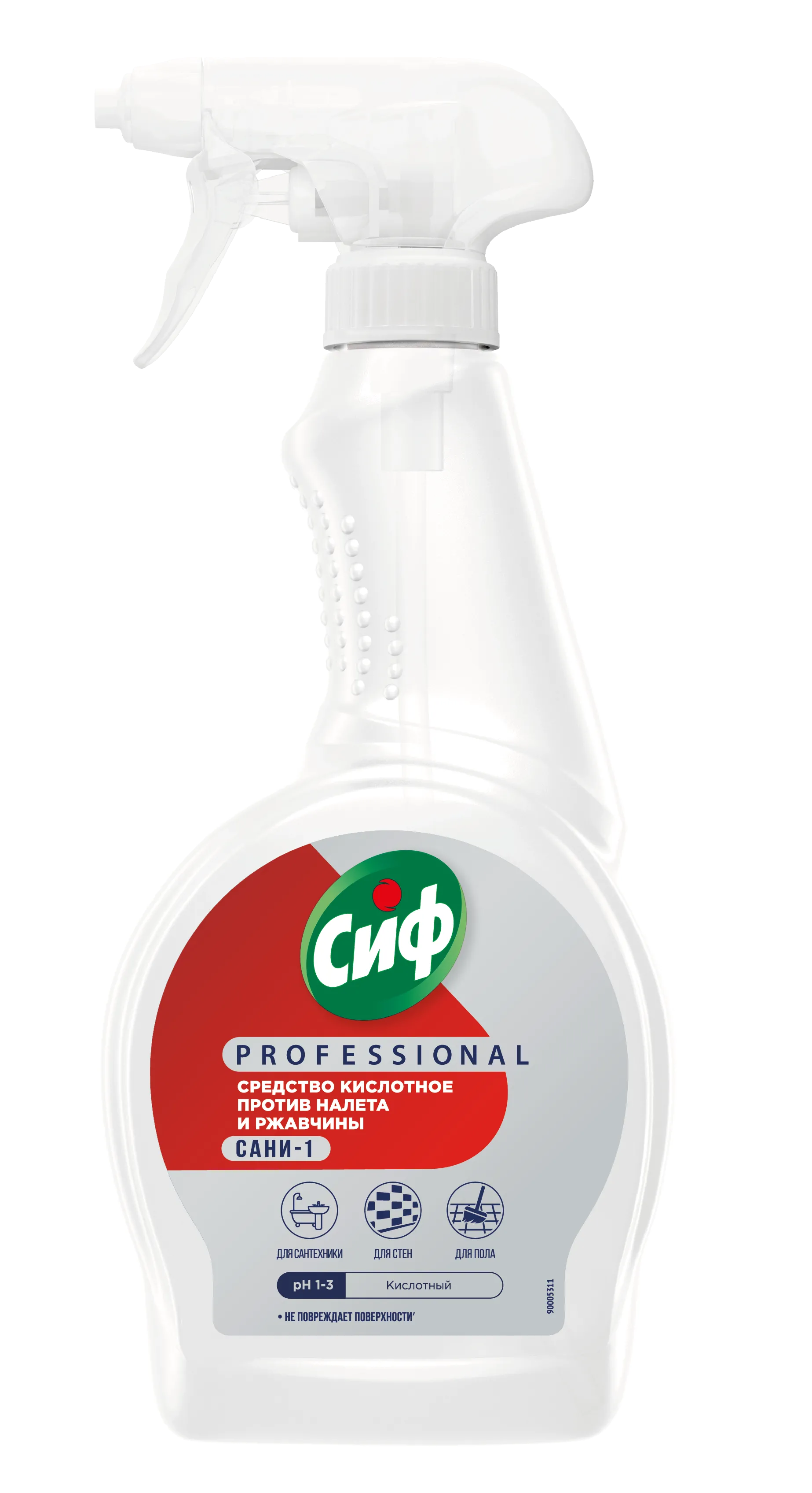 Фото товара: CIF PROFESSIONAL САНИ-1 Кислотное средство моющее против ржавчины и налёта спрей, 500 мл